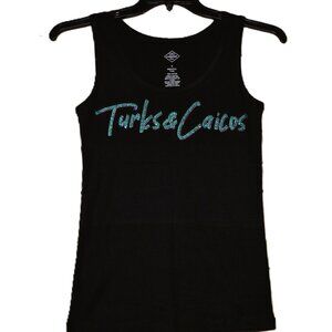 Turks and Caicos  rhinestone   black sleeveless tank sz XS S M L XL XXL 1X…